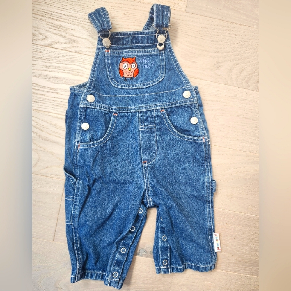 Vintage Please Mum Owl Embroidered Denim Overalls 6 Months